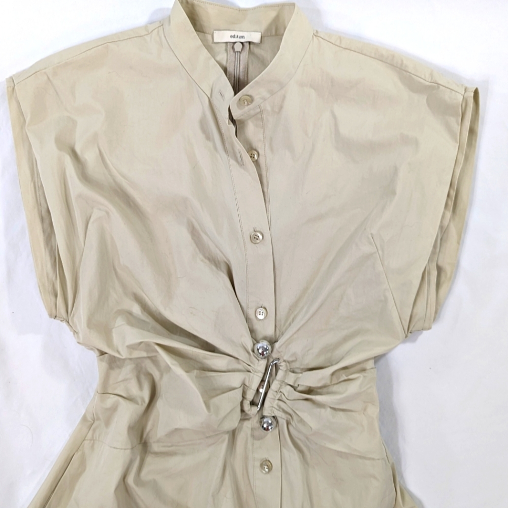 Cinched Cotton Midi Dress, sleeveless - Picture 8 of 9